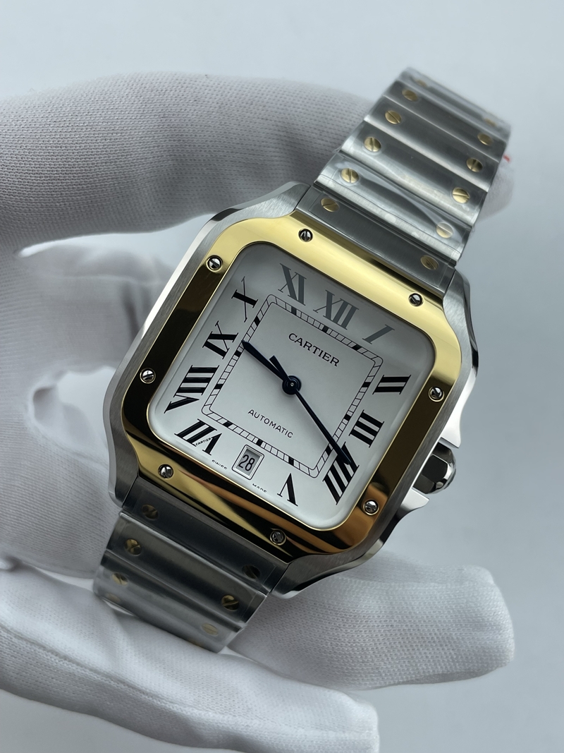 (준비완료/특급배송)NO.3666/BV공장 까르띠에 산토스 40MM 2018 스틸 옐로우골드콤비 화이트다이얼 브슬